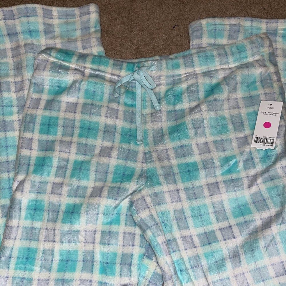 Plaid Fleece Pajama Pants in Blue and White